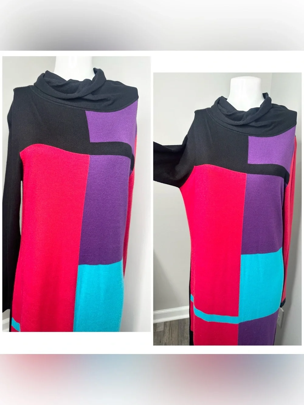 Ashro Color block turtleneck knitted Maxi Dress- large